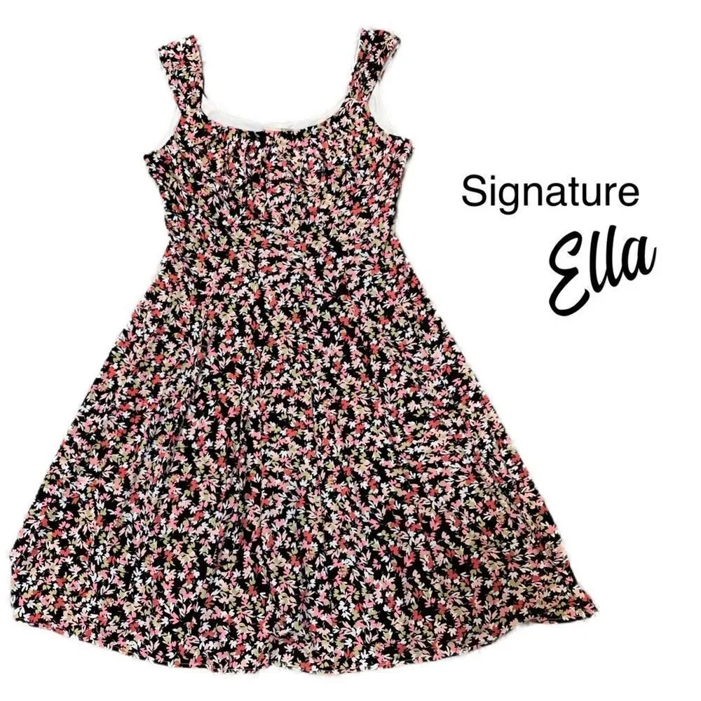 Signature Ella floral fit flair stretchy dress size 12